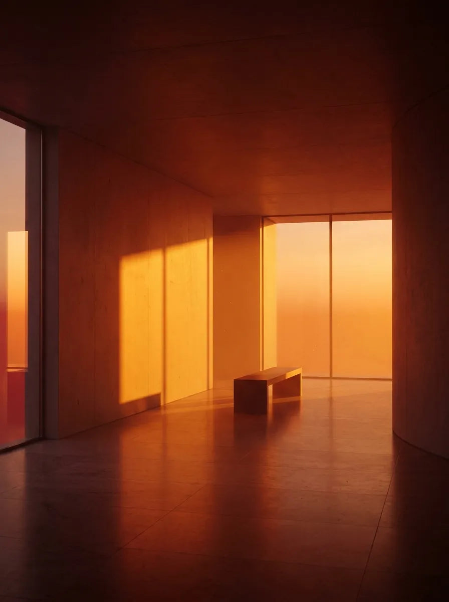 Warm sunset light across an interior