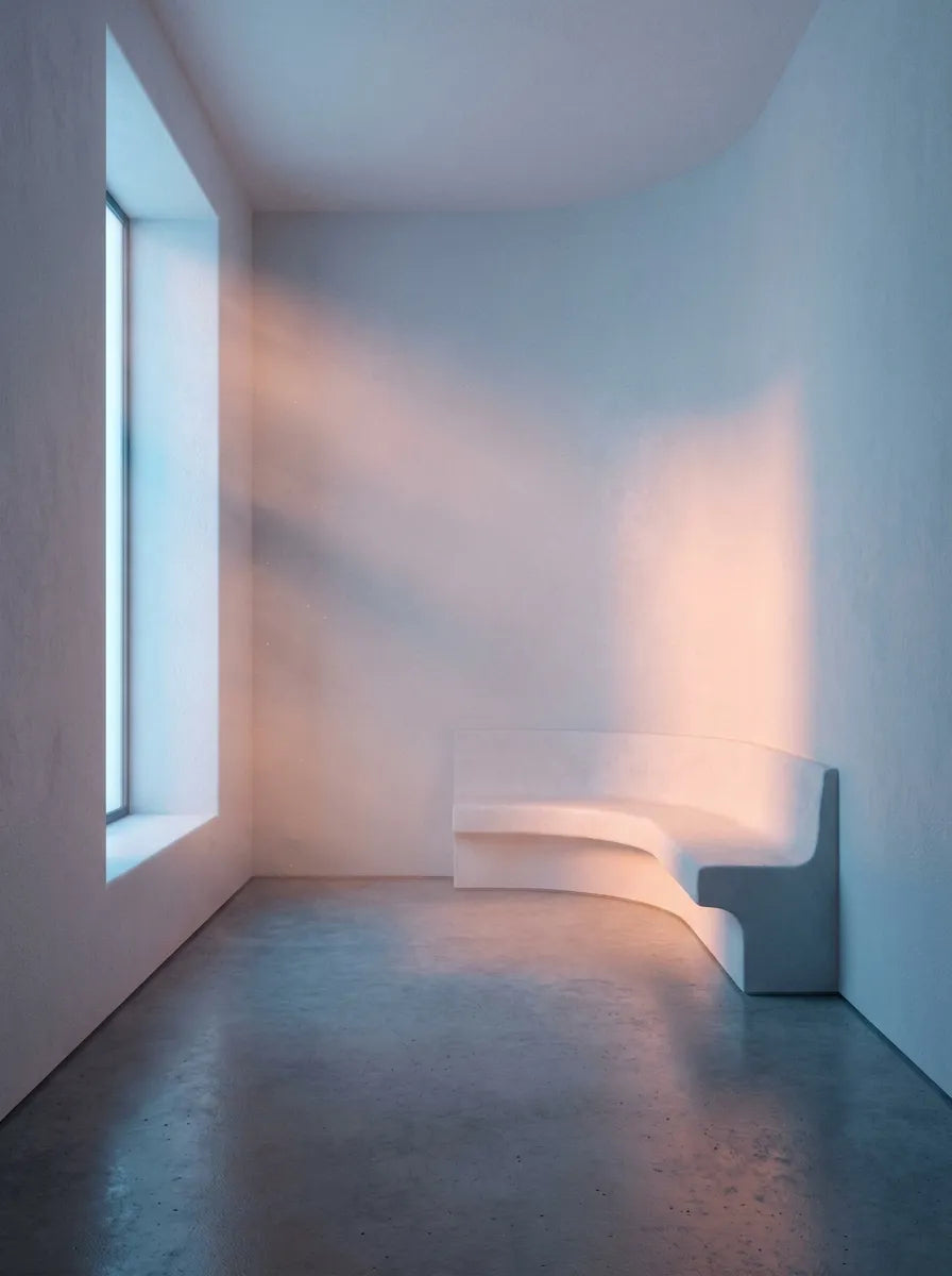 Cool dawn light in a minimal room