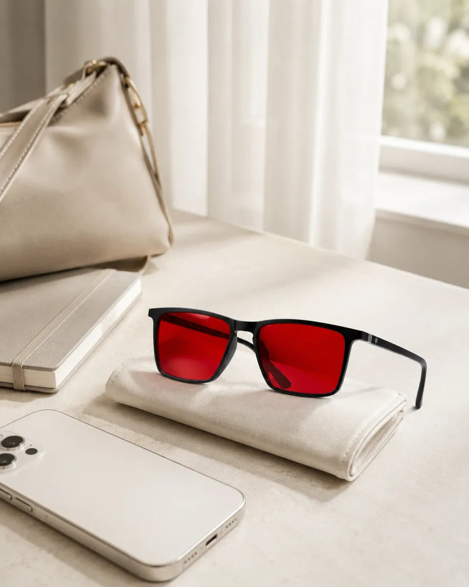 Red blue-light-blocking glasses