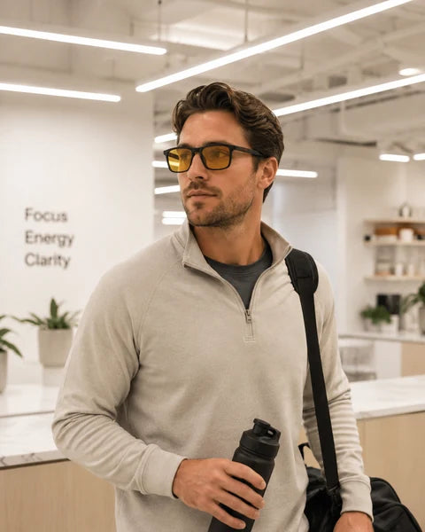 Yellow glasses, lens detail